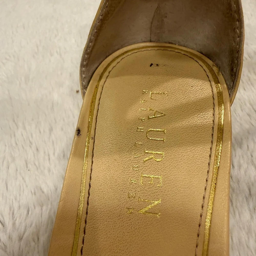 Lauren Ralph Lauren "Mireya" Leather Wedge Sandals Size 10B Tan - Picture 3 of 5